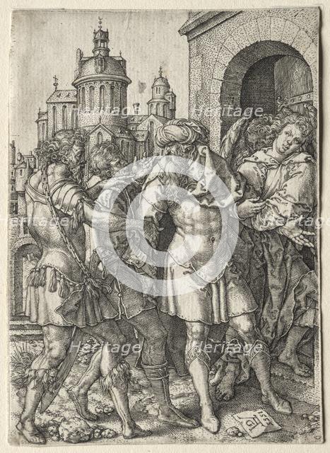 The Story of Lot: Lot Prevents the Sodomites from Violence, 1555. Creator: Heinrich Aldegrever (German, 1502-1555/61).