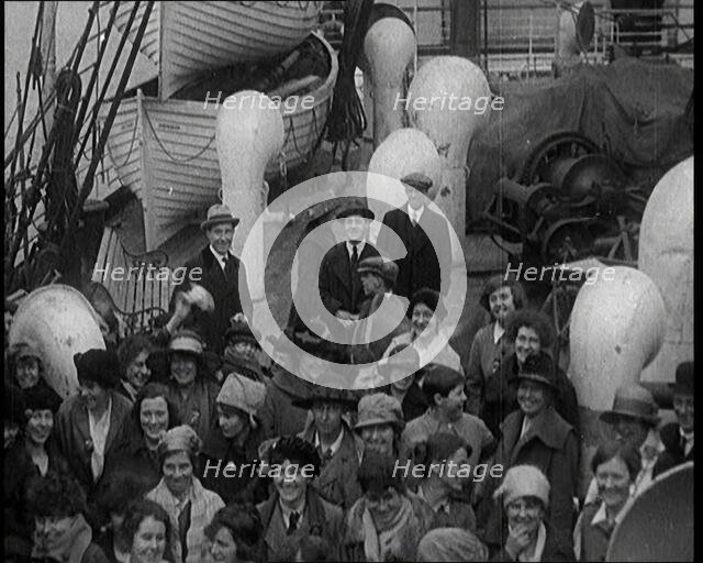 Large Group of Mostly Women On board a Large Ship. They Are Emigrating, 1920. Creator: British Pathe Ltd.