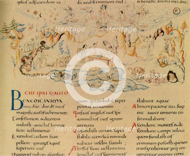 Illustration and part of the text of Psalm 103, c1000-1050, (1947). Creator: Unknown.