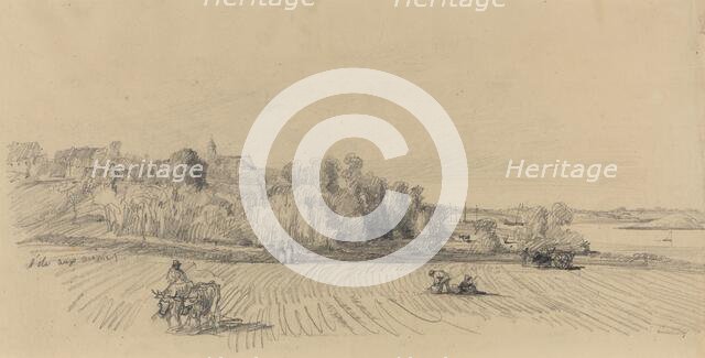 L'Ile aux Moines with Workers in a Field, c. 1858. Creator: Eugene Louis Boudin.