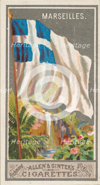 Marseilles, from the City Flags series (N6) for Allen & Ginter Cigarettes Brands, 1887. Creator: Allen & Ginter.
