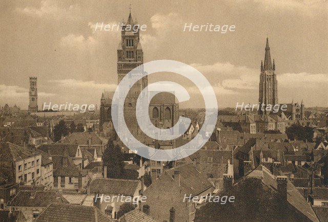 'Les trois Tours (Beffroi, Cathédrale et Eglise Notre-Dame)', c1928. Artist: Unknown.