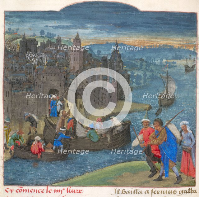 Boats readied for departure at Martigny on the river Dranse in Switzerland. From Les commentaires d