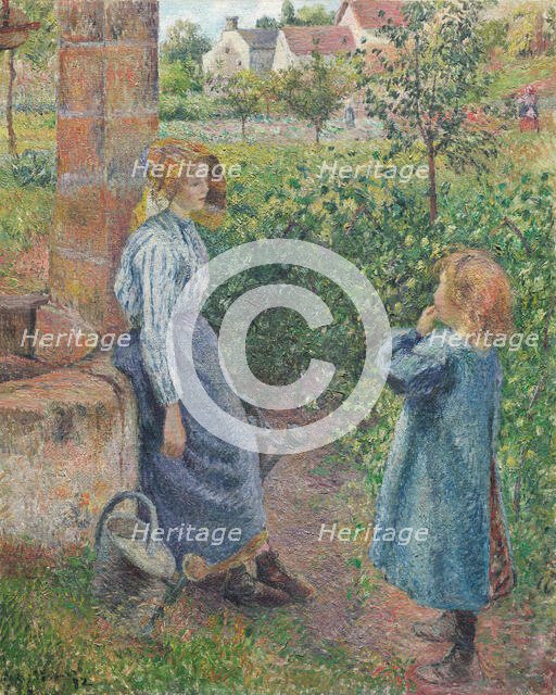Woman and Child at the Well, 1882. Creator: Camille Pissarro.