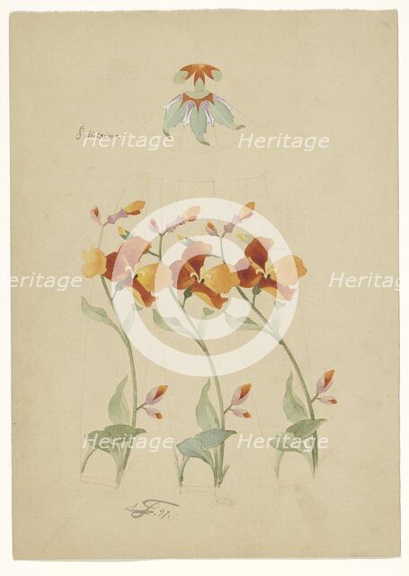 Three segments of a vase painted with poppies, and a lid painted with leaves, 1897. Creator: Anatole-Alexis Fournier.