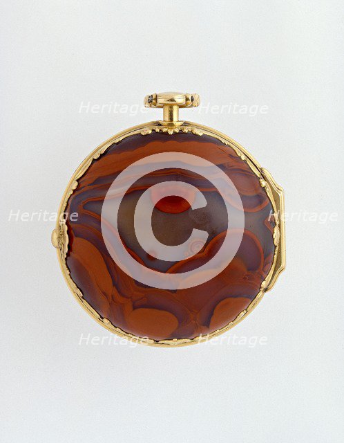 Gold and agate pair-cased verge watch, c1760. Artists: Francis Perigal, Stephen Goujon.