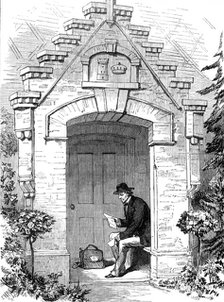 The Porch, Hughenden Lodge: Lord Beaconsfield reading his letters, 1881. Creator: Unknown.