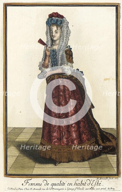 Recueil des modes de la cour de France, 'Femme de Qualité en Habit d'Esté', 1687. Creator: Nicolas Arnoult.
