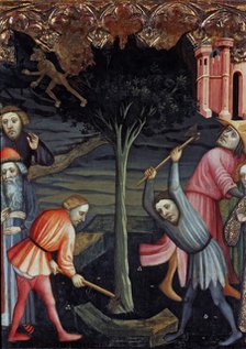  'Miracle of Saint Nicholas, destruction of a tree dedicated to the worship of Diana', table of t…