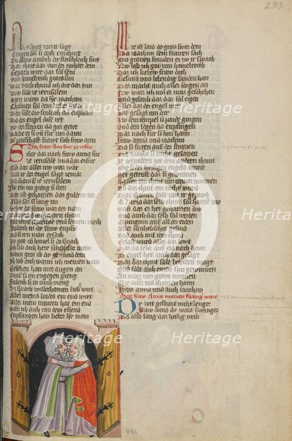 The Meeting at the Golden Gate; Weltchronik, about 1400-1410. Creator: Unknown.