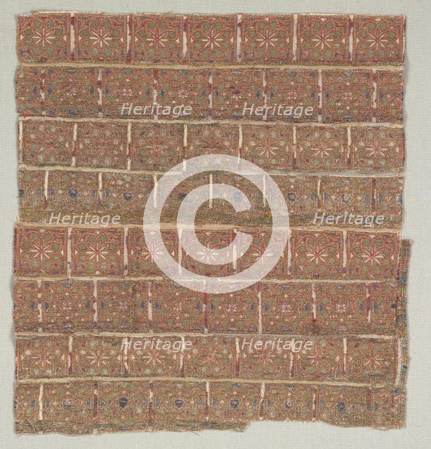 Vestment fragment with stars in staggered squares, 1200s. Creator: Unknown.