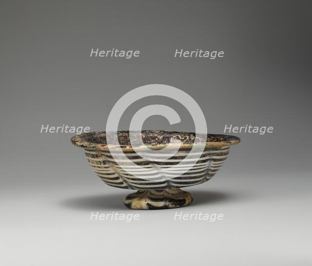 Footed Bowl with Marvered Decoration in White and Turquoise, Syria or Egypt, 12th-14th cent. Creator: Unknown.