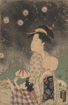 Woman and Child Catching Fireflies, ca. 1793. Creator: Eishosai Choki.