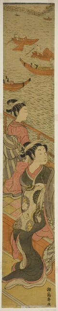 Courtesan and Her Attendant on a Balcony Overlooking River, c. 1771. Creator: Isoda Koryusai.