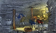 Underground scene in a coal mine in the Newcastle-upon-Tyne area of England, 1823. Artist: Unknown