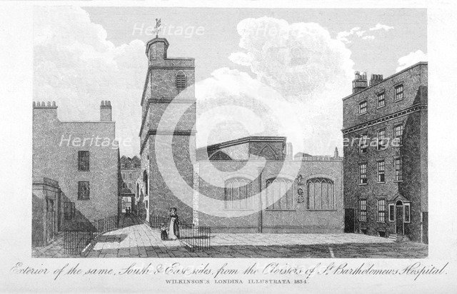 South and east sides of the Church of St Bartholomew-the-Less, City of London, 1834. Artist: Anon