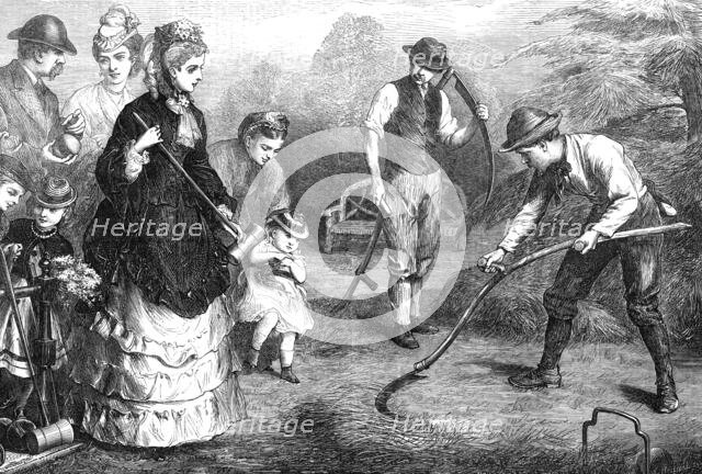 Preparing for croquet, 1871. Creator: Unknown.