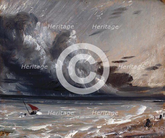 Seascape Study: Boat and Stormy Sky, 20 July 1828. Creator: John Constable.
