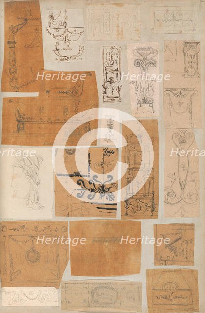 Page from a Scrapbook containing Drawings and Several Prints of Architecture, Int..., ca. 1800-1850. Creators: Workshop of Charles Percier, Workshop of Pierre François Léonard Fontaine.