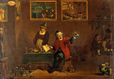 A man examining a urine flask, c1680s. Creator: Follower of David Teniers II.