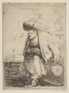 An Old Turk Seated on a Stone, ca. 1662. Creator: Stefano della Bella.