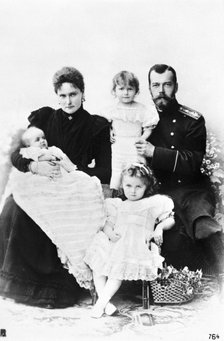 Tsar Nicholas II of Russia, Tsaritsa Alexandra, and their children Olga, Tatiana & Marie, c1900. Artist: Unknown