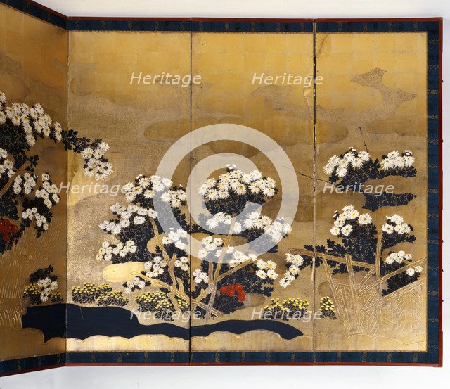 Pair of screens with 6 panels with gold background, Edo period, Japanese, 1600-1867. Artist: Unknown