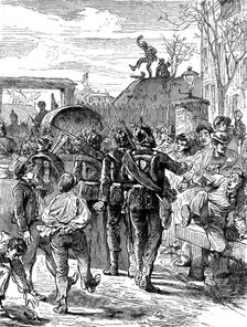 Occupying German soldiers leaving Paris after the Franco-Prussian War, 1871 (c1880). Artist: Unknown