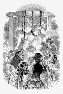John Oldcastle, Lollard leader, hung and burnt hanging for denying transubstantiation, 1417(1848). Artist: Unknown