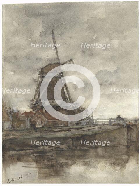 Mill and the bridge at the North-West-Buitensingel in The Hague, 1877. Creator: Jacob Henricus Maris.