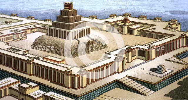 Ziggurat, Assyrian temple, reproduction in a drawing by Chipiez .