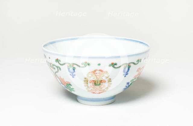 Doucai 'Floral' Bowl, Qing dynasty (1644-1911), Yongzheng regin mark (1723-1735). Creator: Unknown.