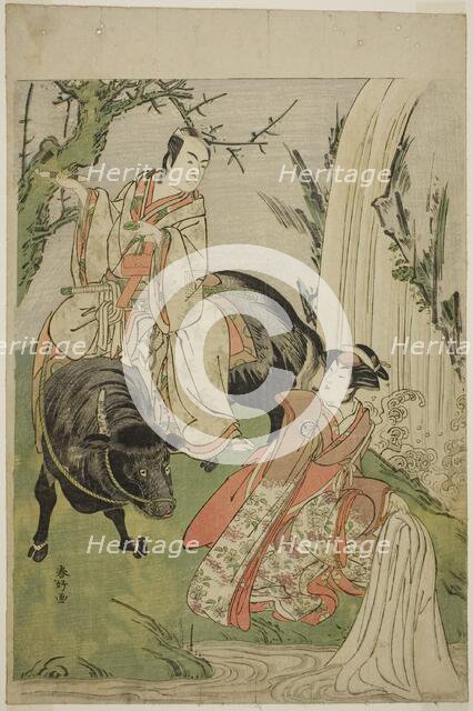 The Actors Segawa Kikunojo III as Princess Hatsune (Hatsune Hime) (right), and Ichikawa..., c. 1785. Creator: Katsukawa Shunko.