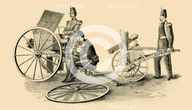 'French Mitrailleuse in Action', c1872. Creator: Unknown.
