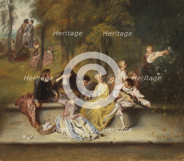 Gentlemen and Ladies on the Terrace, after Antoine Watteau, detail, c1865-1867. Creator: Ida Silfverberg.