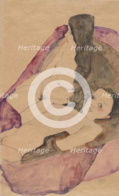 Two Reclining Nudes, 1911. Creator: Egon Schiele.