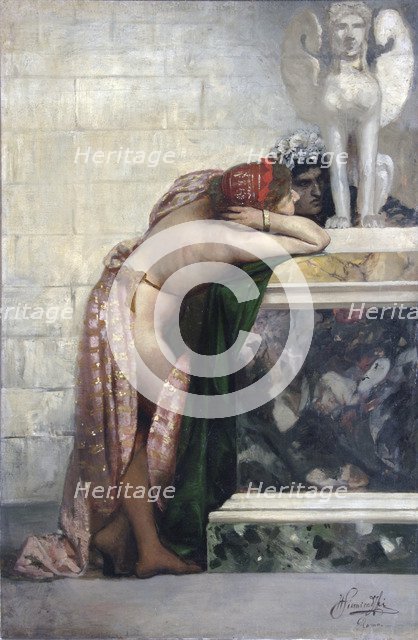 Two Figures by a Statue of Sphinx', 1870s.  Creator: Siemiradzki, Henryk (1843-1902).