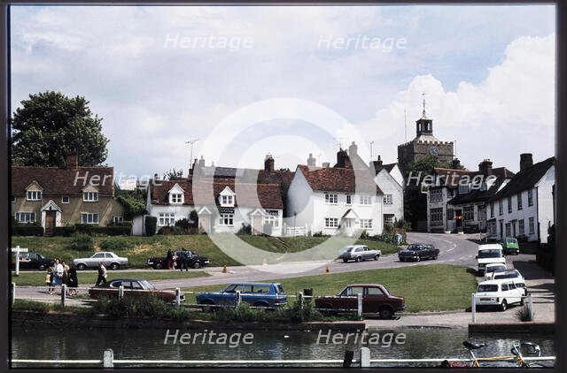 Looking east across the pond at Finchingfield towards houses on The Causeway and Church Hill, 1980. Creator: Dorothy Chapman.