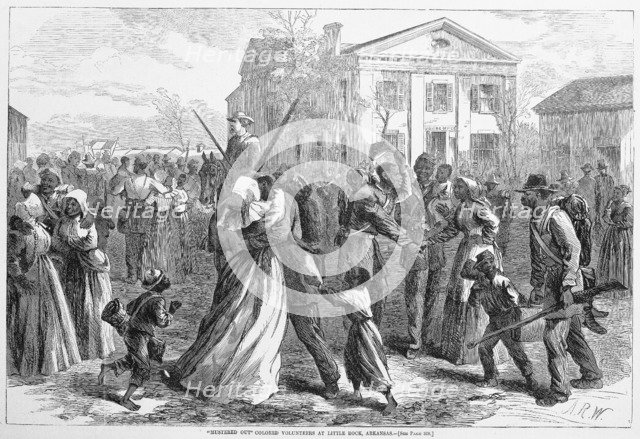 Mustered Out  Colored volunteers at Little Rock, Arkansas, from Harper's Weekly, pub. 1866 (engrav