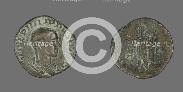 Sestertius (Coin) Portraying King Philip II, 244-246. Creator: Unknown.