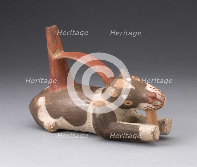 Single Spout and Bridge Vessel in the Form of a Dog Gnawing a Bone, A.D. 700/1000. Creator: Unknown.