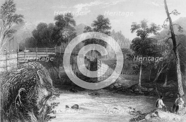 'The Bridge at Bhurkote', 1845. Creator: William Purser.