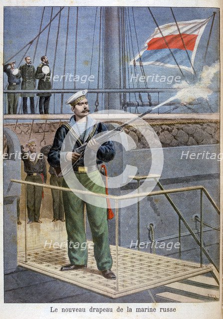 The new flag of the Russian navy, 1898. Artist: Henri Meyer