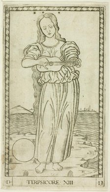 Terpsichore, plate thirteen from Apollo and the Muses, c.1465. Creator: Unknown.