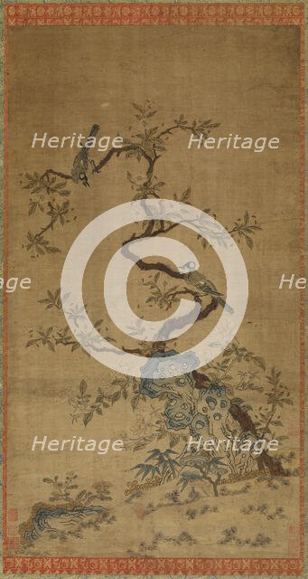 Kesi tapestry of two birds and a flowering tree, Mid-Ming to Qing dynasty, 16th-18th century. Creator: Unknown.