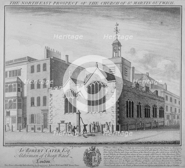 North-east view of the Church of St Martin Outwich, Threadneedle Street, City of London, 1736. Artist: William Henry Toms
