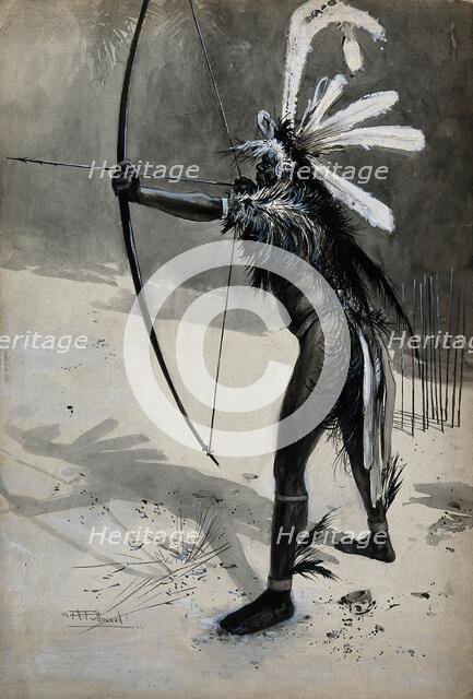 A New Guinea sportsman testing his armour, 1905. Creator: Albert Henry Fullwood.