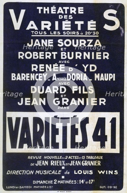 Poster advertising 'Variétés 41' variety show, France, 1941. Artist: Unknown