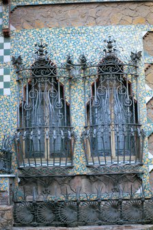 Vicens House, detail of wrought iron windows, designed by Antoni Gaudí i Cornet (1852-1926).