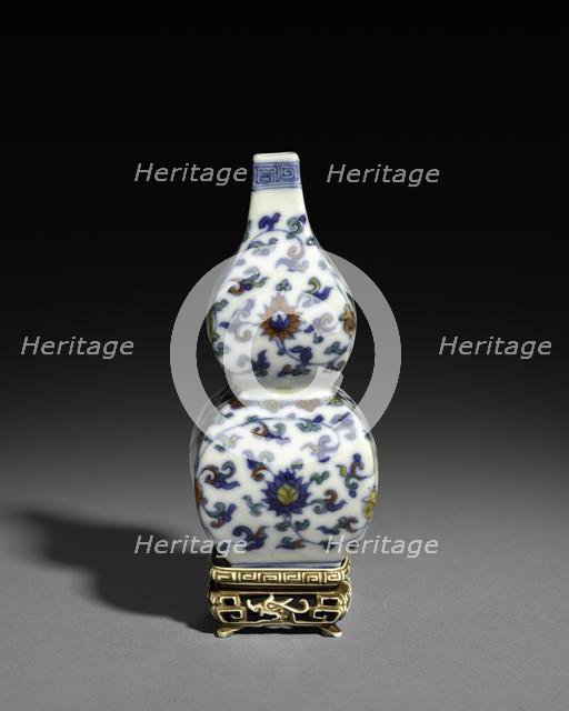 Square Double-Gourd Vase with Floral Scrolls, 1521-1566. Creator: Unknown.